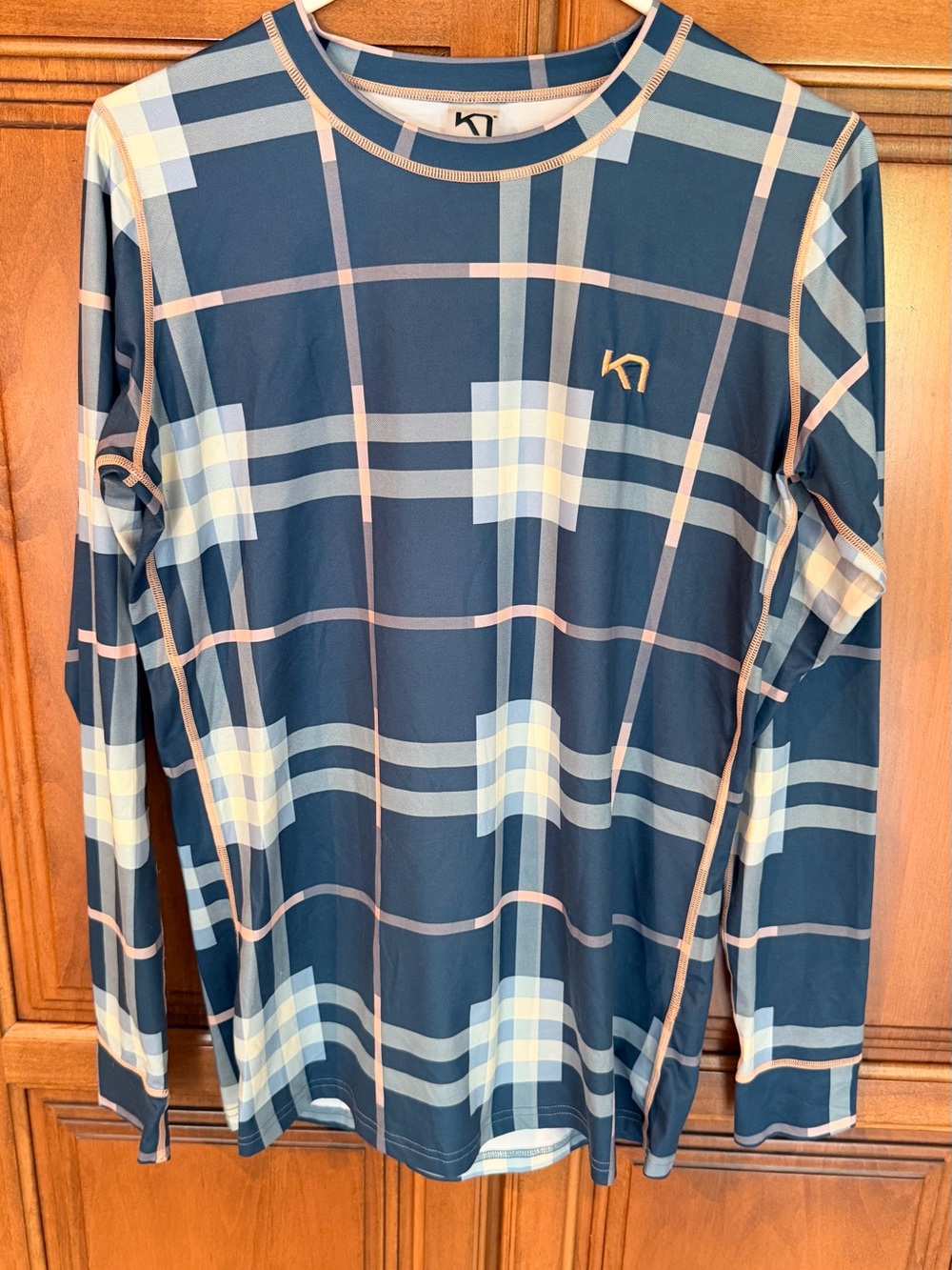 Kari Traa Blue Plaid Long Sleeve Performance Top